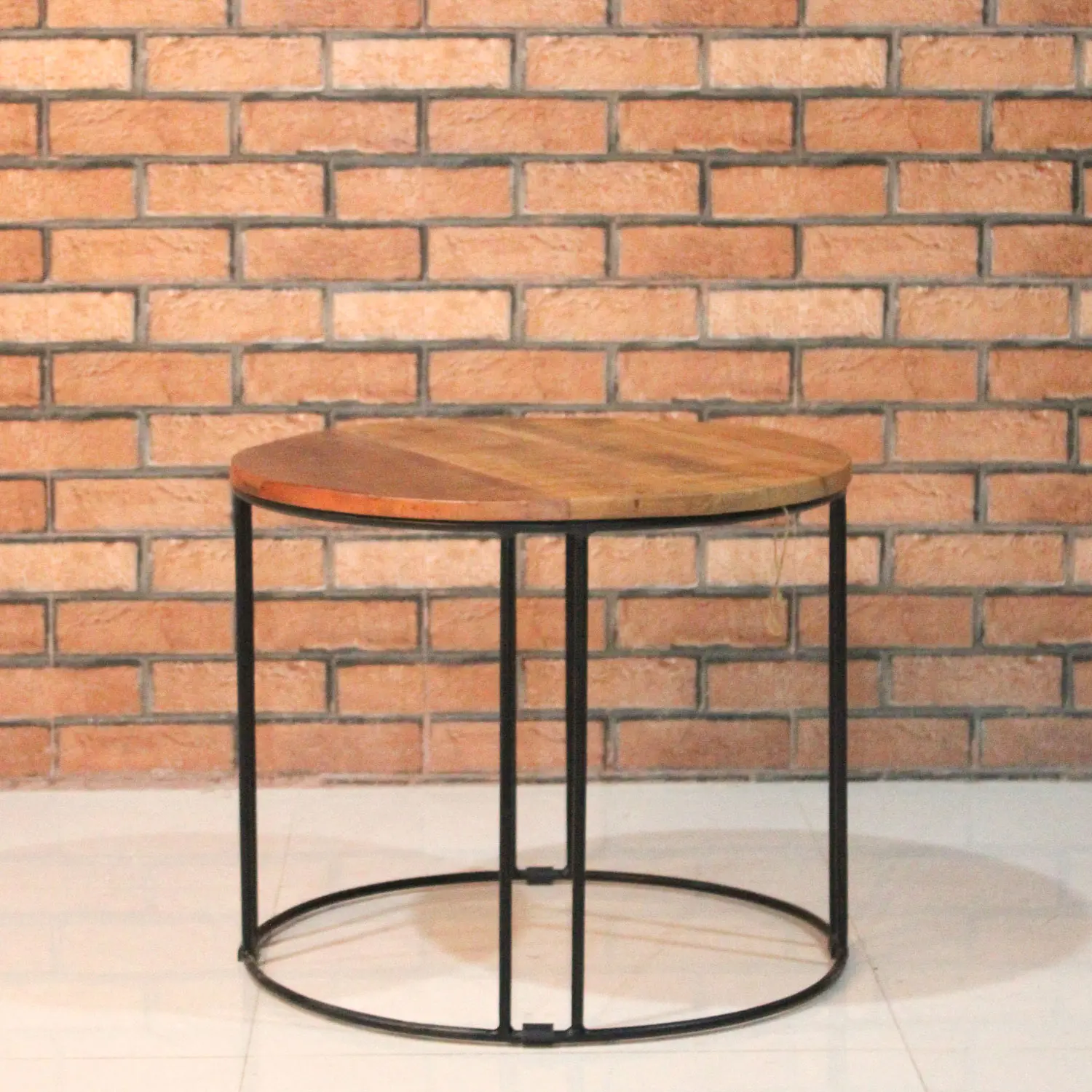 Iron Round Side Table with Wooden Top - popular handicrafts